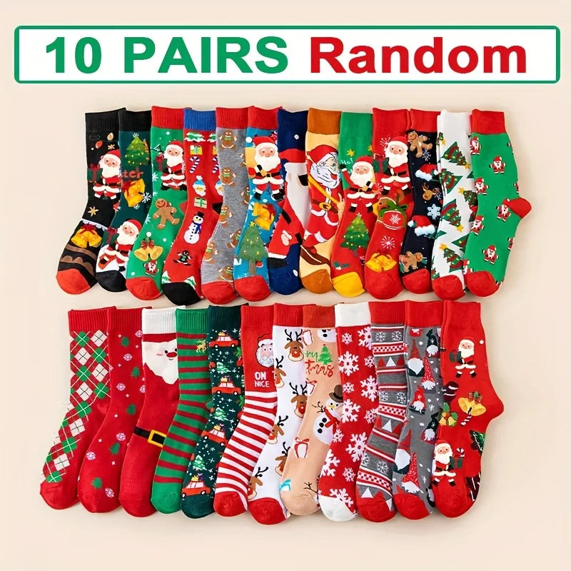 Women's Christmas Socks – Santa, Reindeer, Snowman (5/10 Pairs) Holiday Novelty Socks Richie's