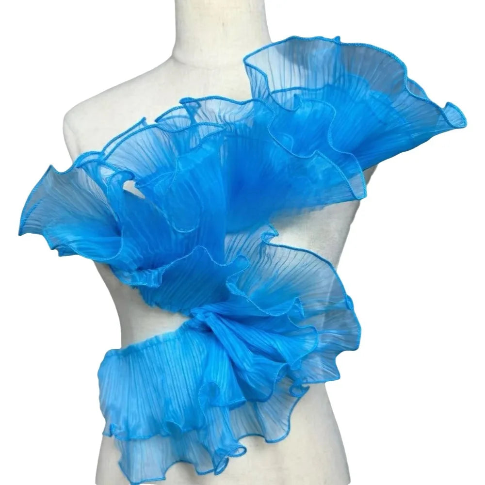 1 Yard Pleated Ruffle Fabric – Double Layer Mermaid Lace Organza Pleated Lace Fabric Richie's Blue Length 1 Yard