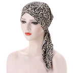 Women's Printed Pre-Tied Turban Cap Hijab Headscarf Bandana Turban Headscarf Cap Richie's Little Leopard Point