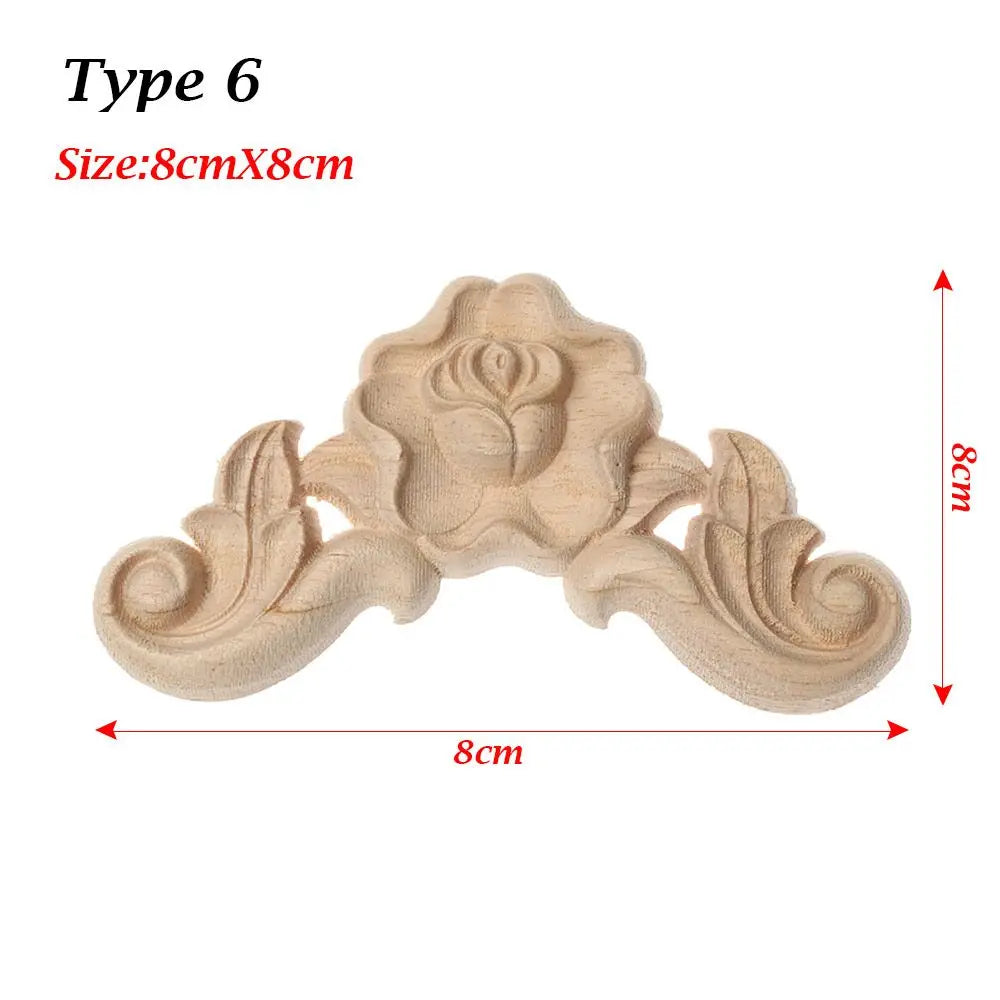Unpainted Wood Carved Rose Flower Applique Furniture Ornament Wood Carved Applique Richie's type 6-8cmX8cm-
