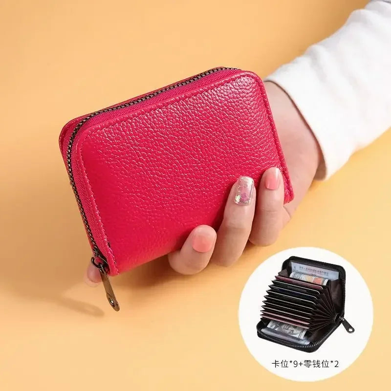 Vintage Multi-Slot Card Holder Zipper Wallet – Unisex Slim Card Holder Wallet Richie's Rose Red-9card