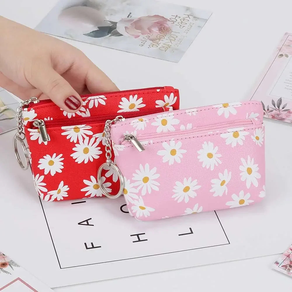 Daisy Print Coin Purse with Zipper & Keychain – Women's Wallet Coin Purse Wallet Richie's