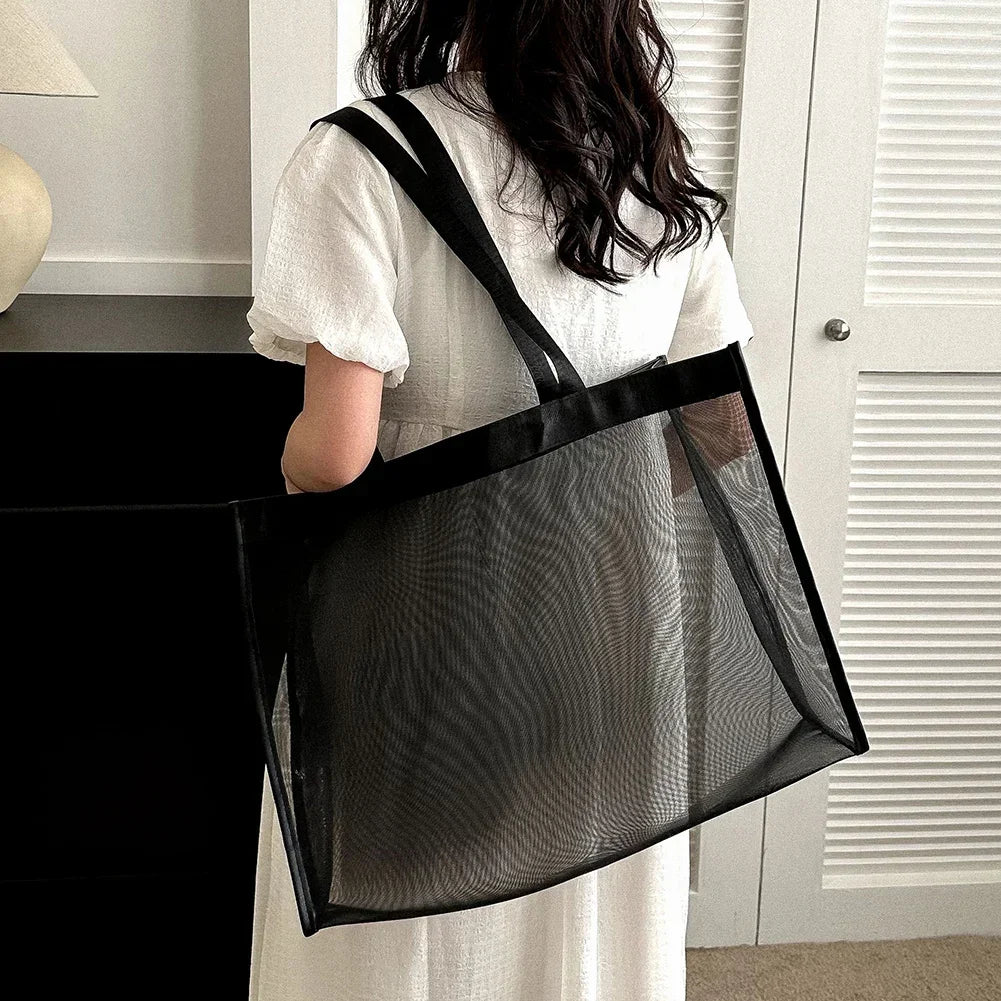 Women's Transparent Mesh Shoulder Tote Bag – Beach & Shopping Mesh Shoulder Tote Richie's