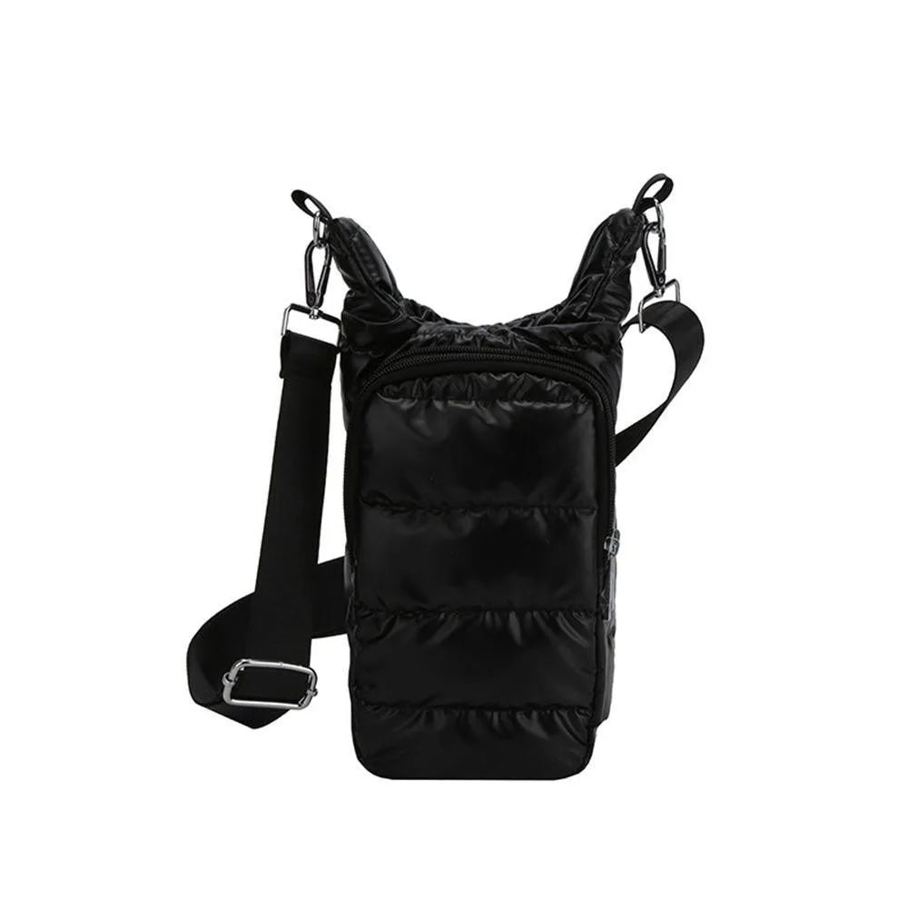 Insulated Water Bottle Shoulder Bag – Waterproof PU Sleeve Bottle Shoulder Bag Richie's Black