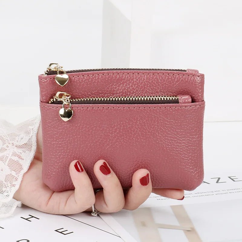 Women's Mini PU Leather Coin Purse Zipper Wallet & Key Chain Coin Purse Wallet Richie's Acorn Red