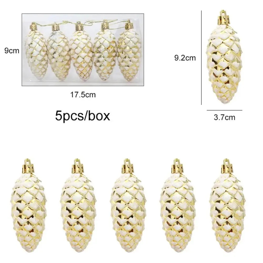 5Pcs Glitter Pine Cone Christmas Ornaments Hanging Pendants Christmas Ornaments Richie's Gold