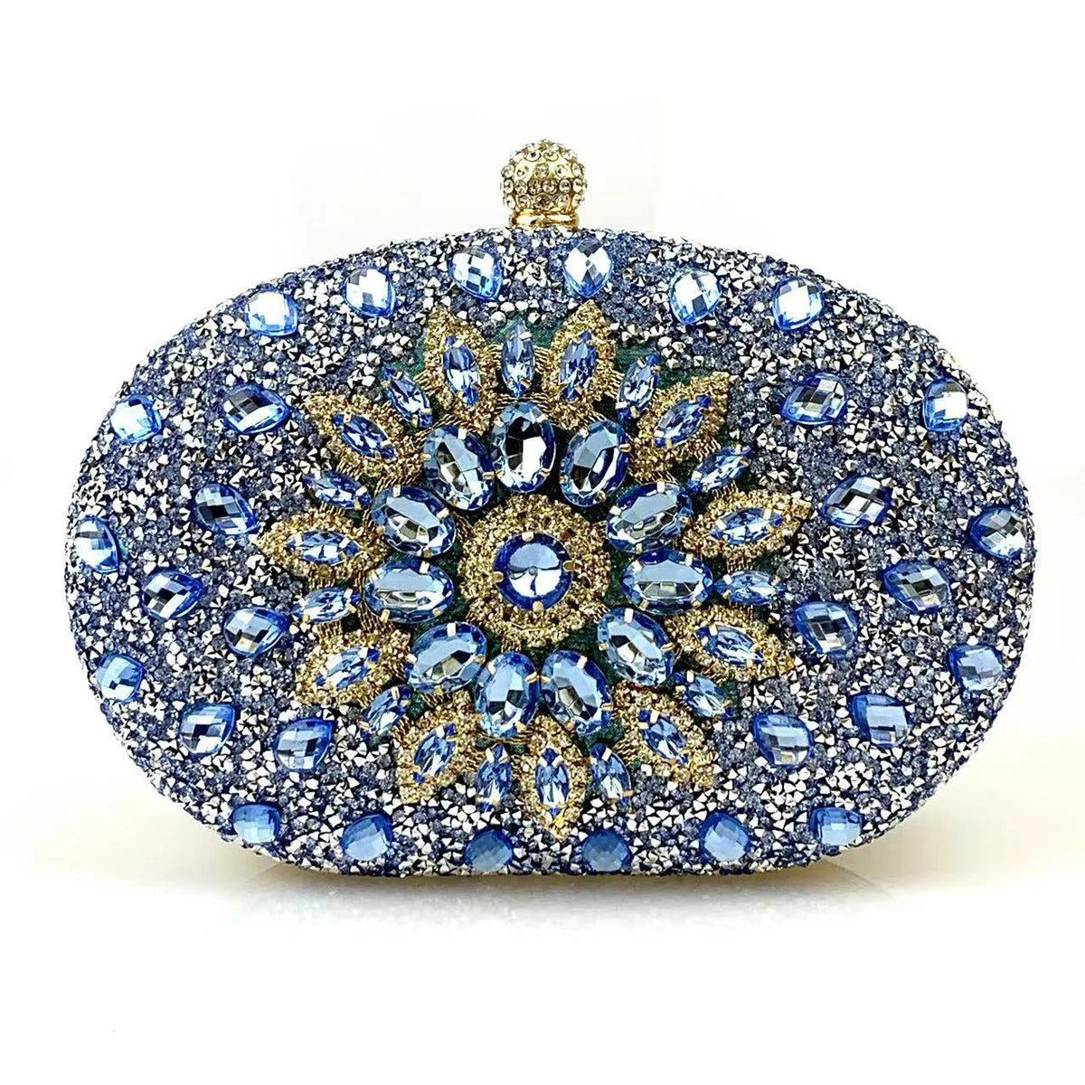 Flower Rhinestone Evening Clutch Bag with Chain – Prom & Wedding Evening Clutch Bag Richie's Sky Blue 20x5x15cm