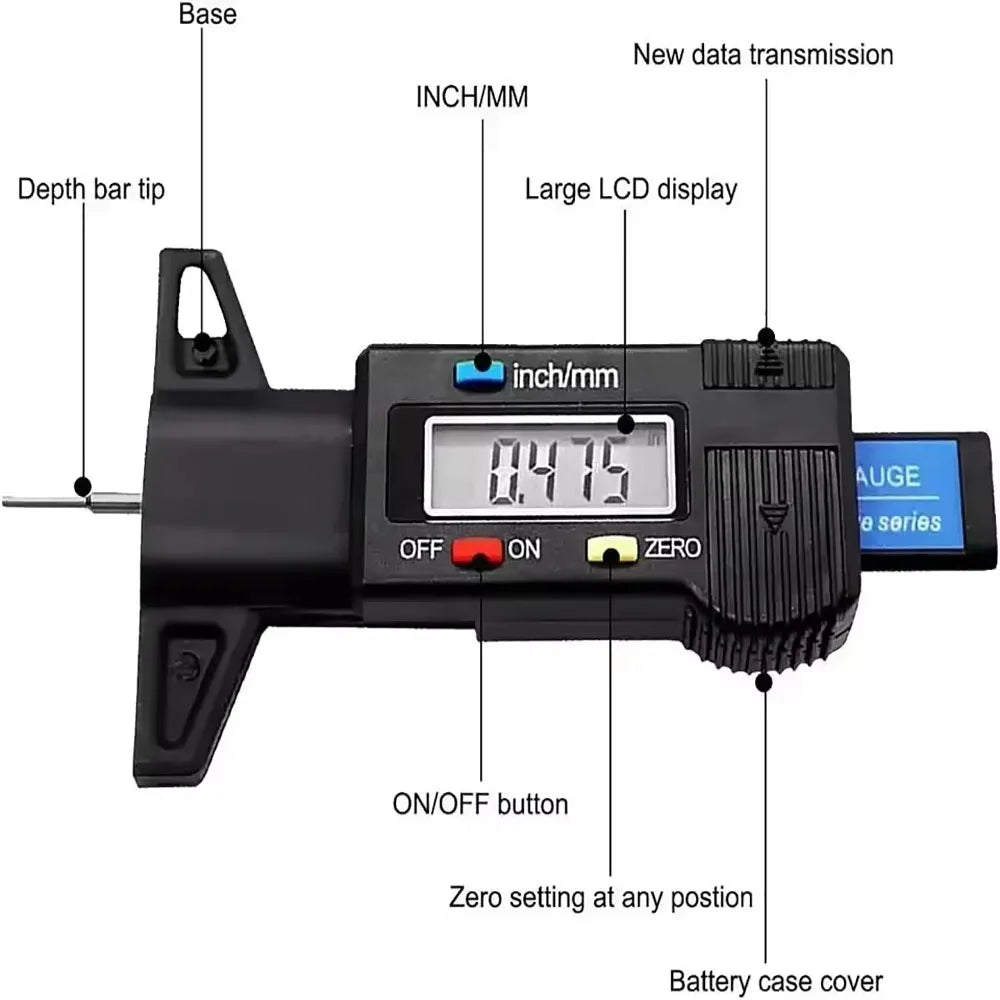 Digital LCD Tire Tread Depth Gauge Caliper 0–25mm Car Tool Tire Tread Gauge Richie's