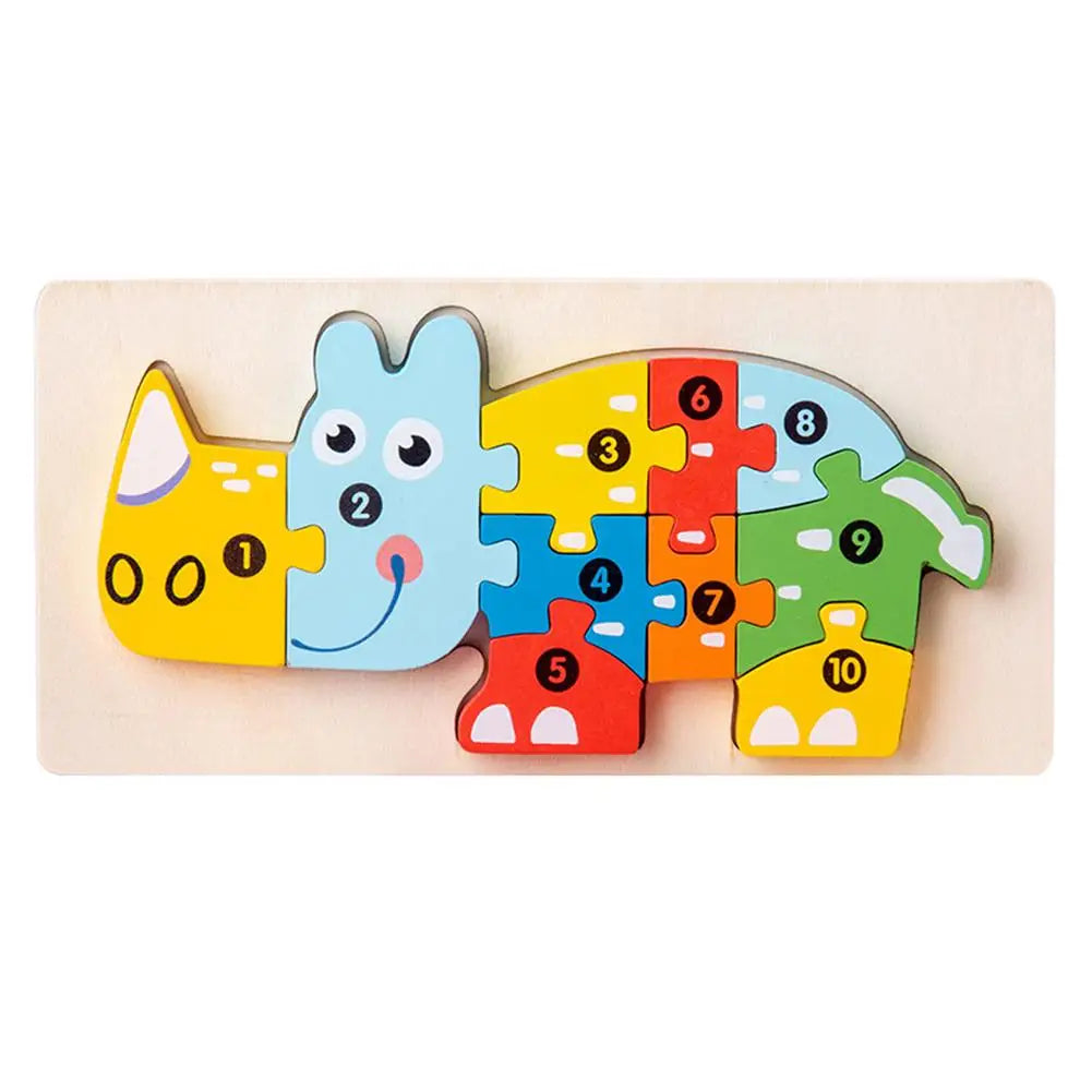 Wooden 3D Jigsaw Puzzle for Toddlers – Animals & Vehicles Wooden Kids Puzzle Richie's rhino