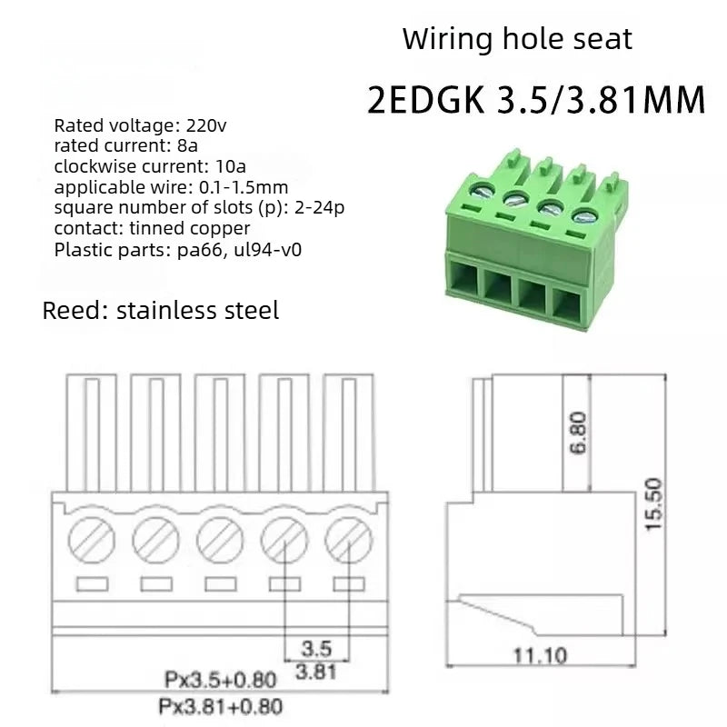 Solderless PCB Screw Terminal Connector Set 15EDGKC 3.81mm PCB Terminal Connector Richie's
