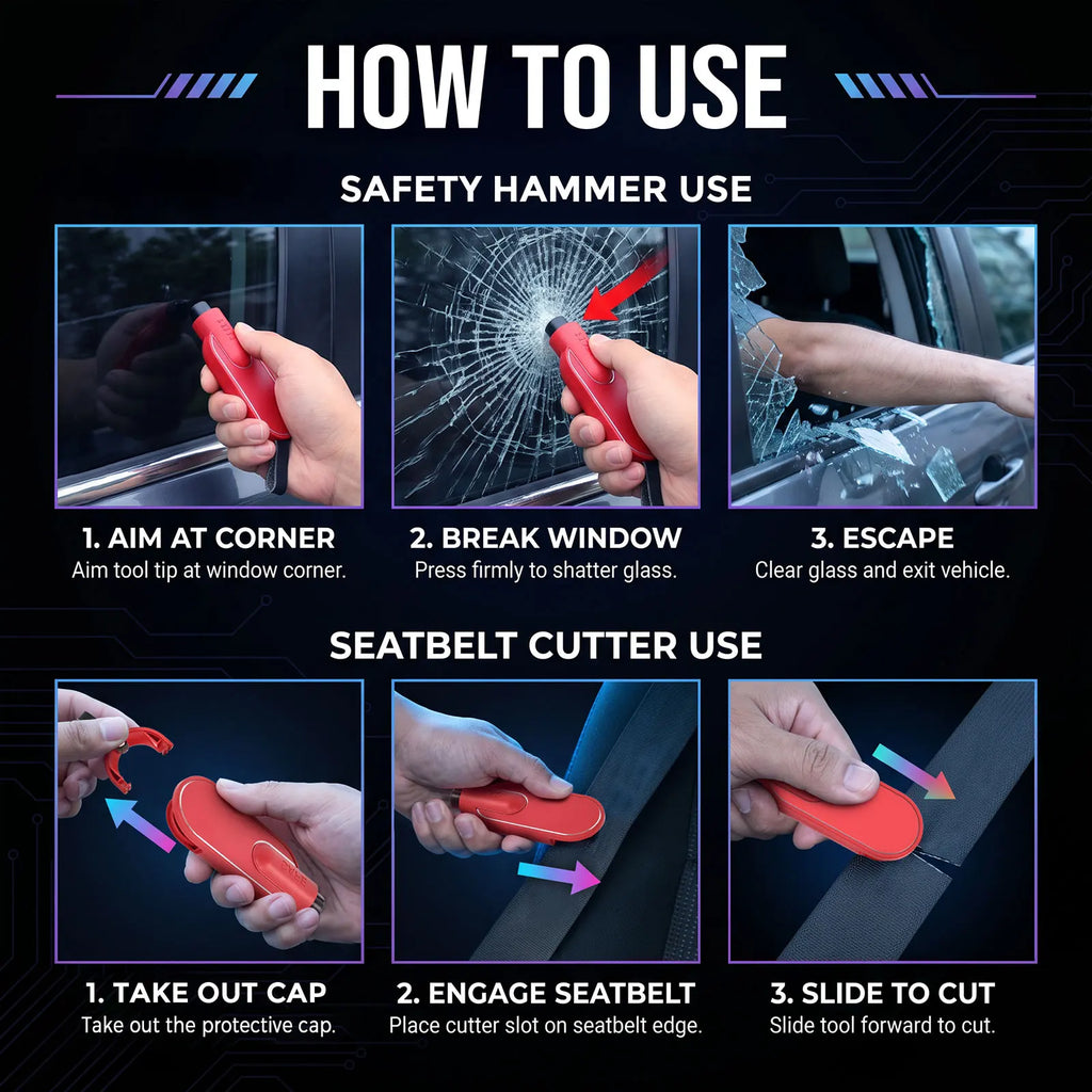 2-Pack Car Window Breaker & Seat Belt Cutter Tool Car Safety Tool Richie's