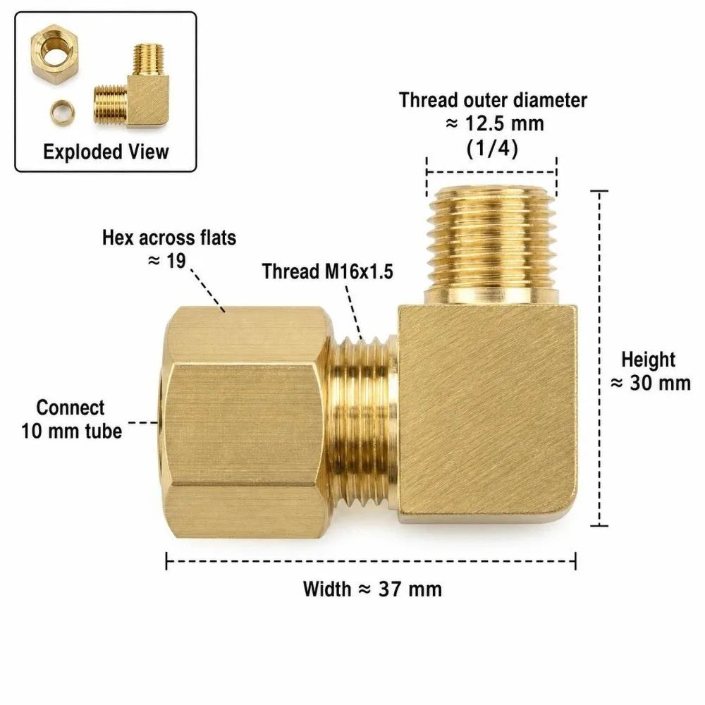 Brass 90° Compression Elbow Fitting Male Thread Tube Connector Compression Pipe Fitting Richie's 1-4- x 10mm