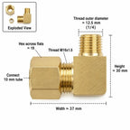 Brass 90° Compression Elbow Fitting Male Thread Tube Connector Compression Pipe Fitting Richie's 1-4- x 10mm