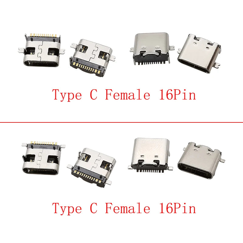 10Pcs USB Type-C 16 Pin Female Connector PCB Soldering DIY USB-C Connector Richie's