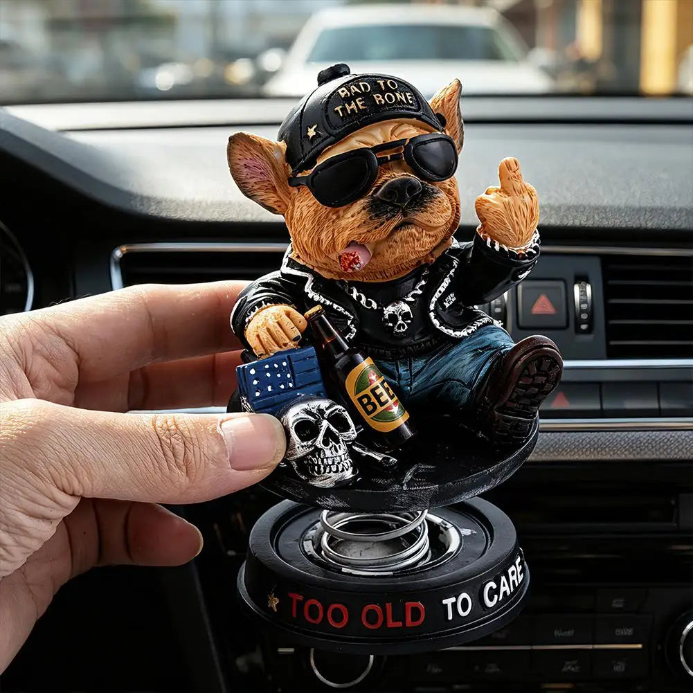 French Bulldog Biker Shaking Head Car Dashboard Ornament Dashboard Ornament Richie's