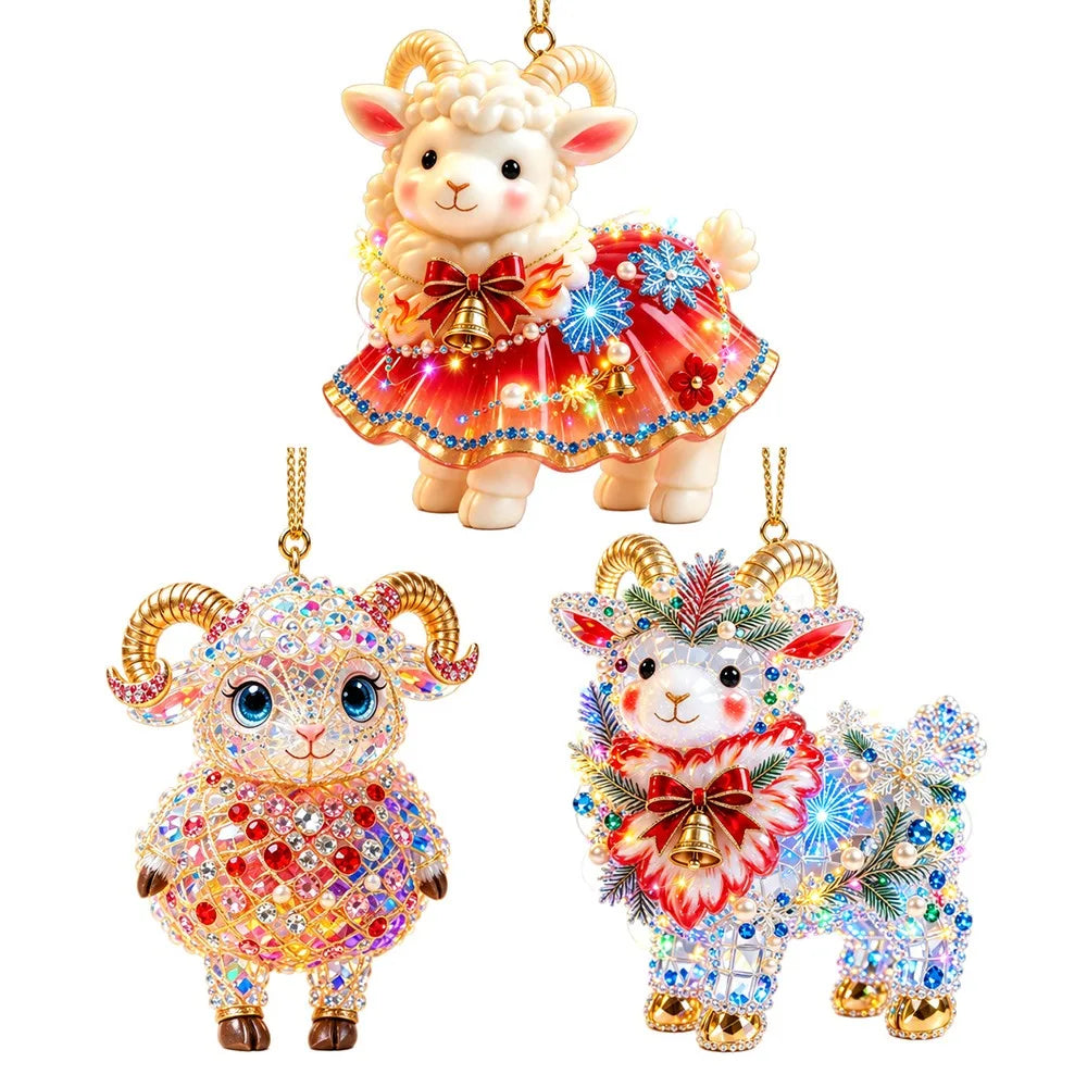 Rhinestone Goat Hanging Ornament – Acrylic Zodiac Charm Set Holiday Ornament Set Richie's 4-3PCS