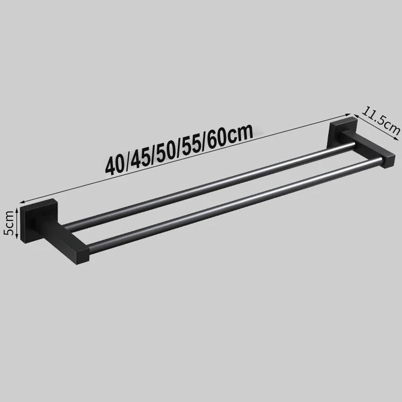 Matte Black Double Towel Bar Rack – 60cm Aluminium Square Design Double Towel Bar Richie's