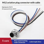 M12 IP67 Waterproof Connector 4/5/8 Pin Panel Socket 22AWG Wire Industrial Connector Richie's Back 5P M 20cm