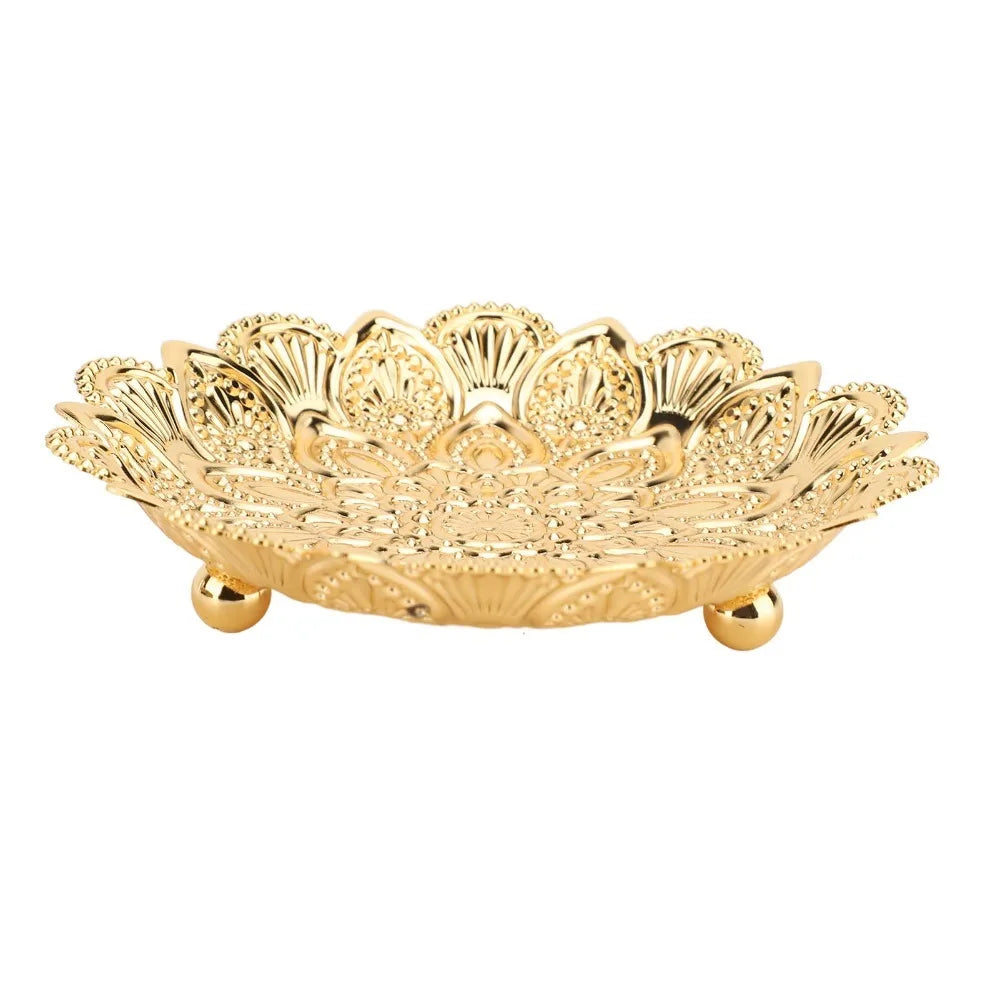 Gold Turkish Serving Tray – Embossed Round Iron Centerpiece Decorative Serving Tray Richie's