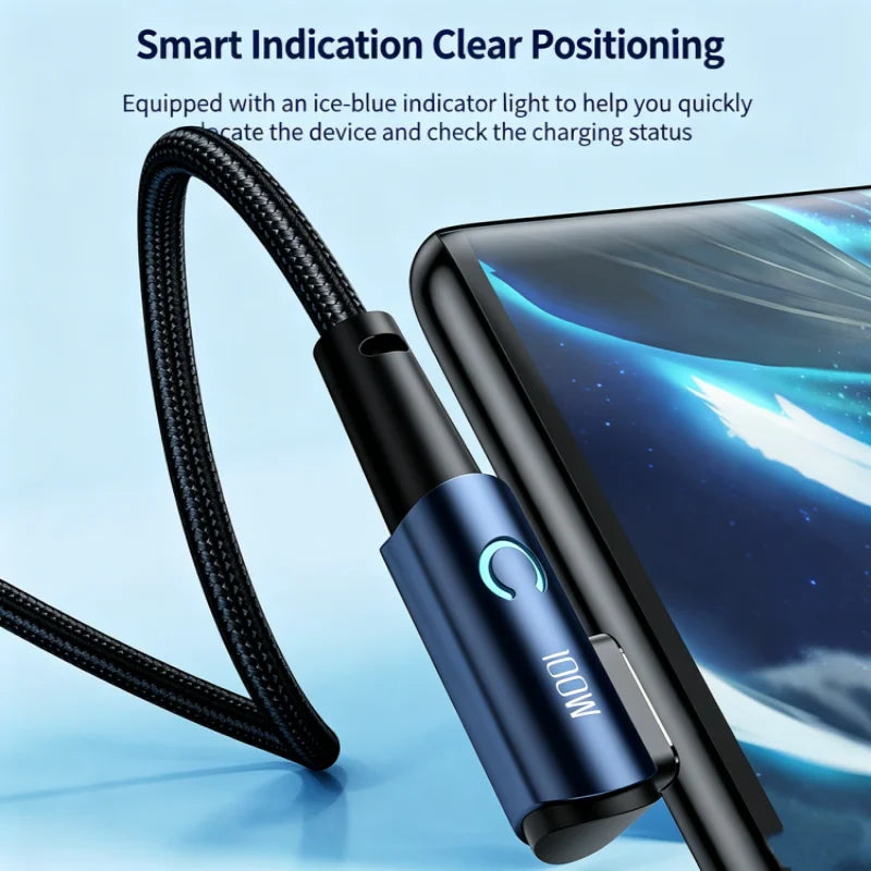 L-Shape USB-C Cable 100W PD Fast Charging LED – 1M Right Angle USB-C Charging Cable Richie's