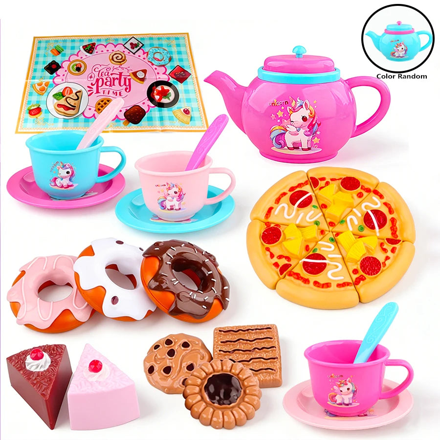 Girls' 25-Piece Afternoon Tea & Dessert Pretend Play Toy Set Kids Pretend Play Set Richie's 6602A-Pink