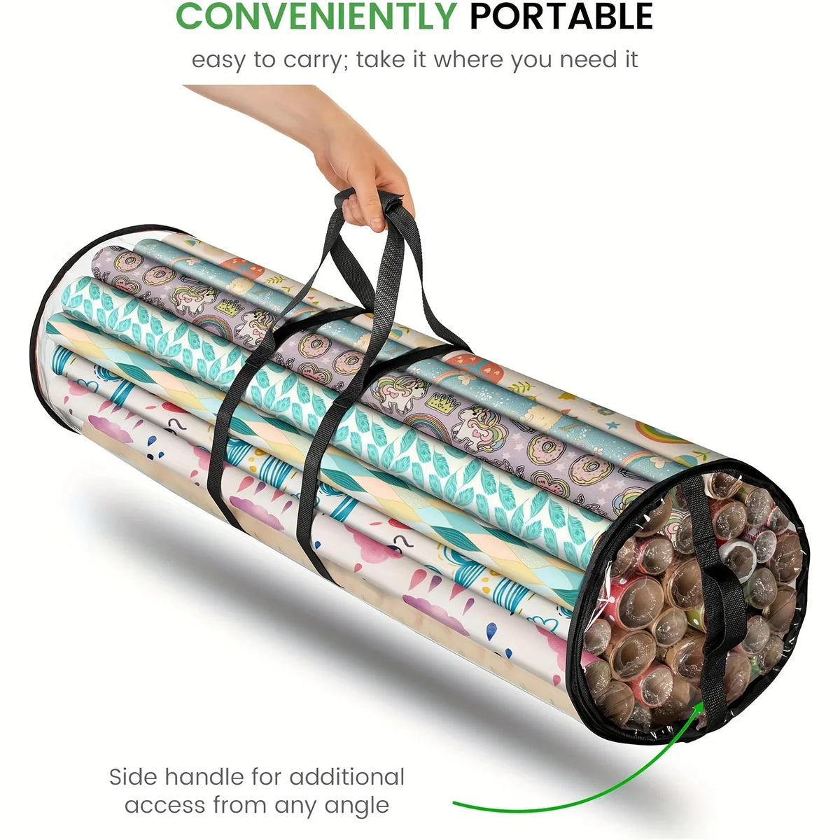 Wrapping Paper Storage Box with Handle | Portable Roll Holder Gift Wrap Organizer Richie's