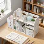 White Desk Organizer Shelf with Drawers | Desktop Storage Rack Desk Organizer Shelf Richie's