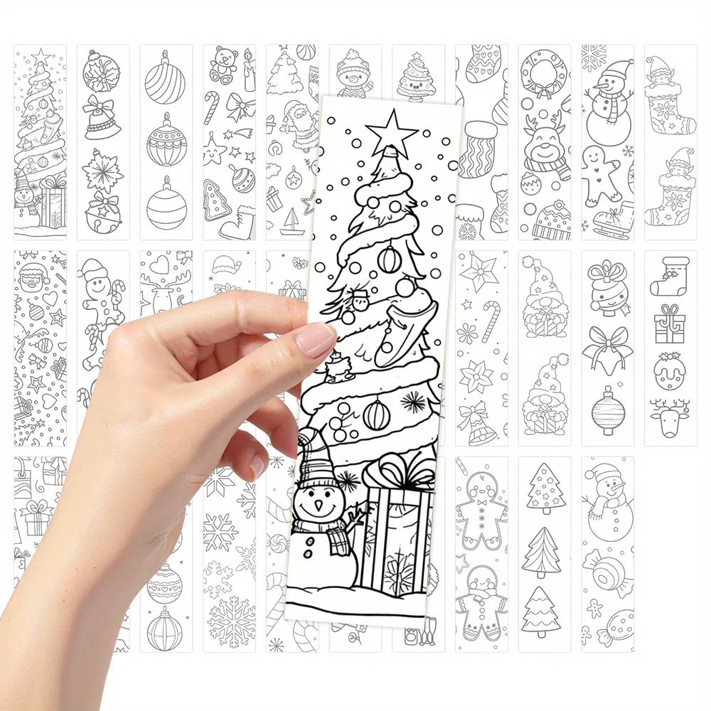 32pcs Christmas Cartoon Bookmarks Minimalist Line Art DIY Set Christmas Bookmarks Richie's