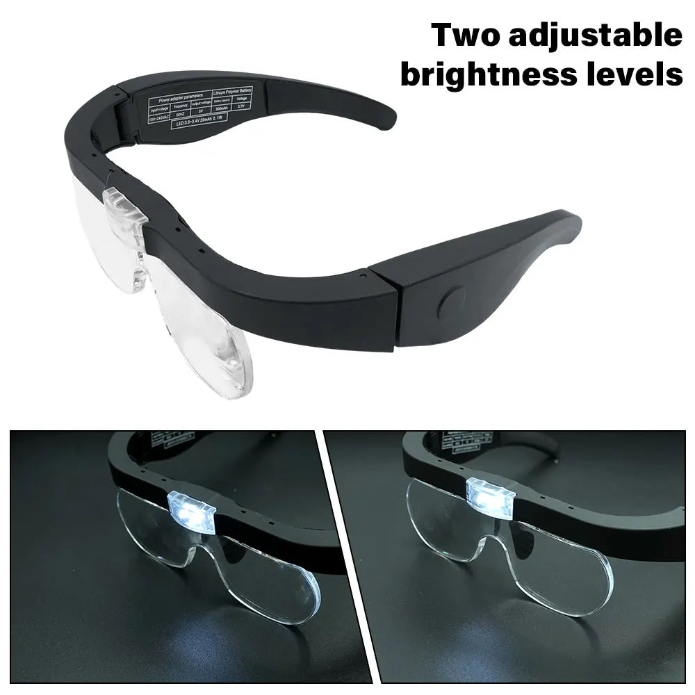 Head-Mounted Magnifier Glasses 2 LED USB 1.5X–5.0X | Watchmaker Head-Mounted Magnifier Richie's