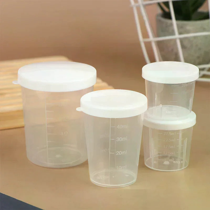 10Pcs Clear Measuring Cups with Lids 20ml–100ml Plastic Set Plastic Measuring Cups Richie's