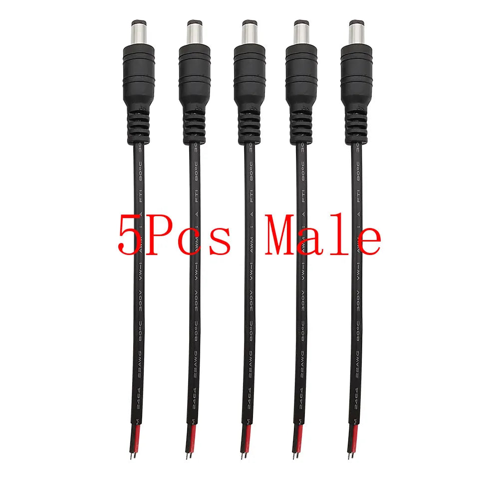 DC Power Pigtail Cable 5.5mm x 2.1mm Male Female Barrel Connector DC Power Connector Richie's 5Pcs Male