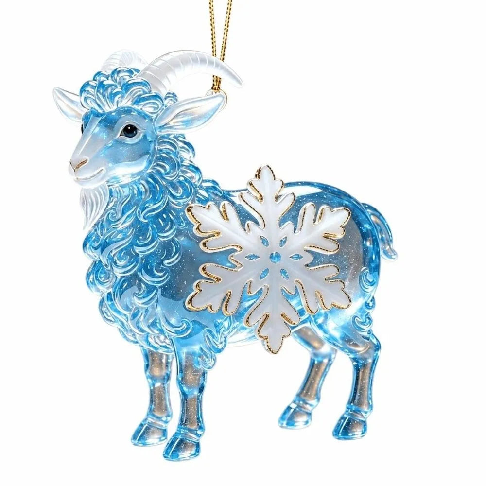 Acrylic Goat Christmas Ornament with Gold Cord & Snowflake Christmas Ornament Richie's Blue
