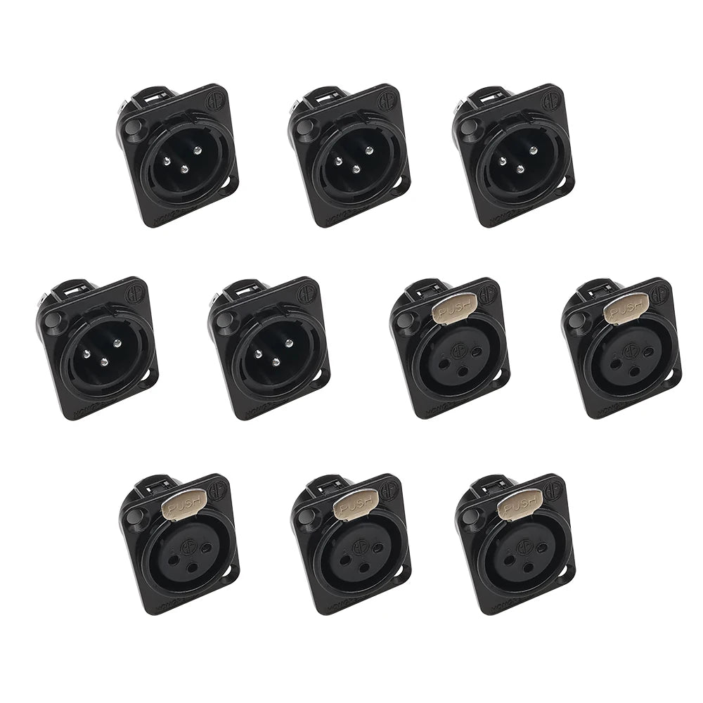 10Pcs 3-Pin XLR Male Female Connectors Black Metal Solder XLR Audio Connector Richie's