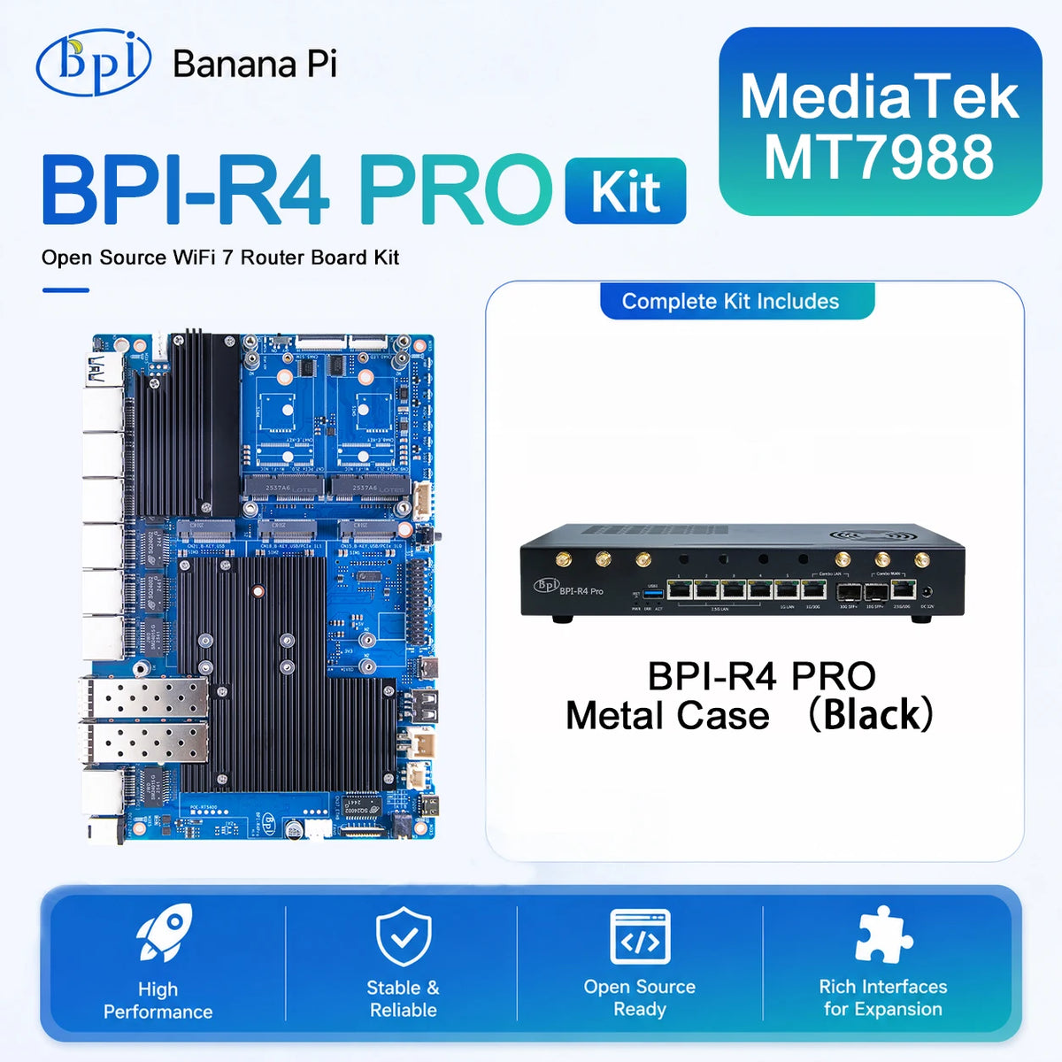 Banana Pi BPI-R4 PRO Router Board Set MT7988A Wi-Fi 7 8GB Router Board Kit Richie's US Power 4GB RAM SET 1