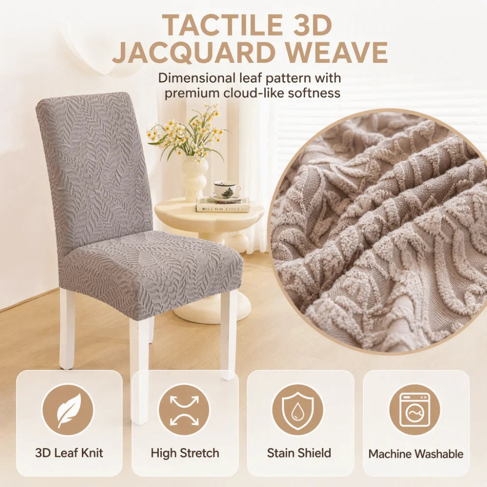 3D Leaf Jacquard Stretch Dining Chair Cover – Elastic Slipcover Chair Slipcover Richie's
