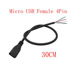 5Pcs Micro USB 2/4 Pin Male Female Connector DIY Charging Cable USB Connector Kit Richie's Female 4Pin 30CM