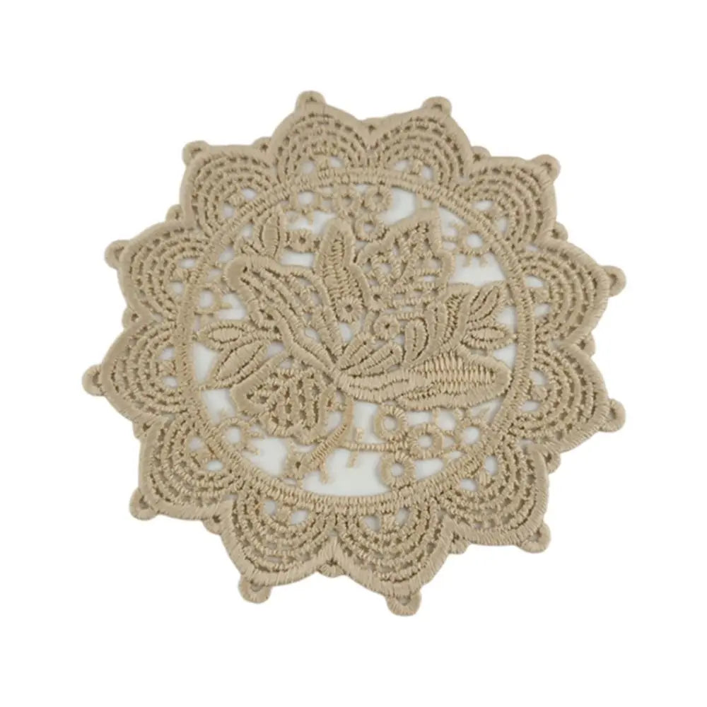 Lace Embroidered Cloth Coaster – Vintage Round Dining Mat Embroidered Coaster Richie's -Brown-2 One Size