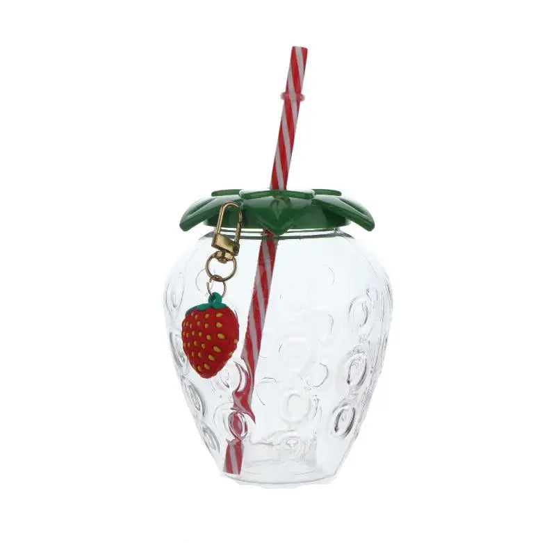 Strawberry Shaped Water Bottle with Straw – Cute Portable Cup Novelty Water Bottle Richie's Clear with keychain