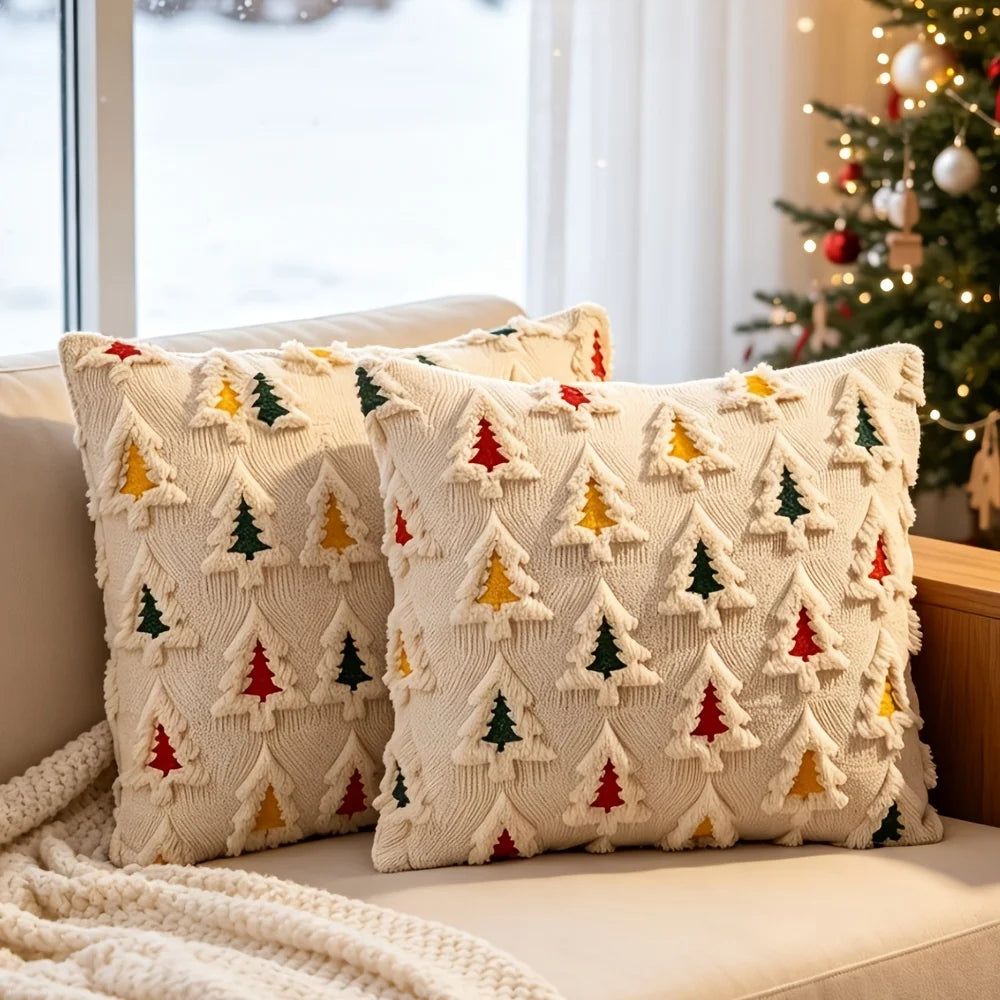 2-Pack 3D Christmas Tree Embroidered Plush Pillow Covers 18" Cushion Cover Set Richie's