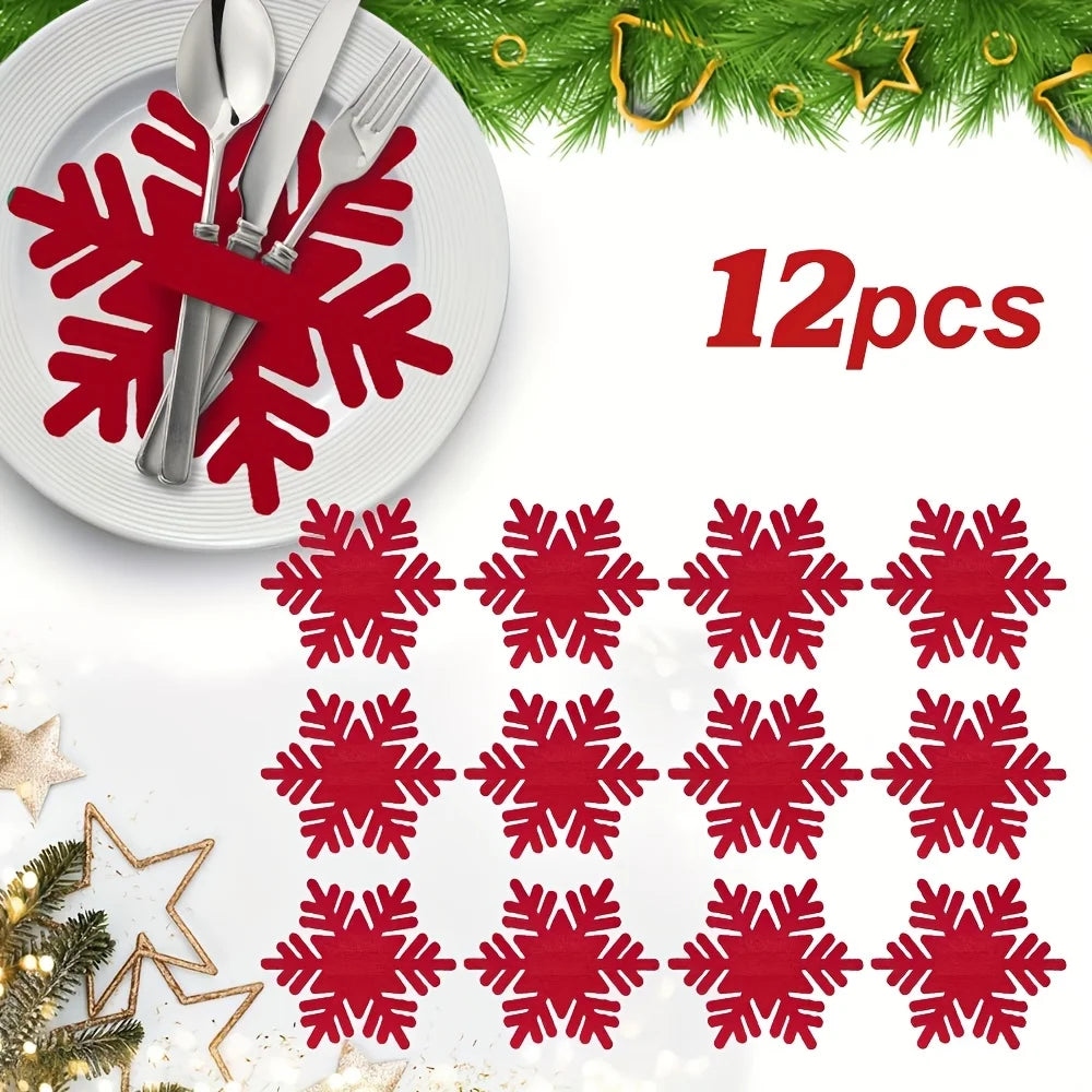 Felt Snowflake Christmas Utensil Holders | Holiday Table Decor Holiday Table Decor Richie's Red-12pcs