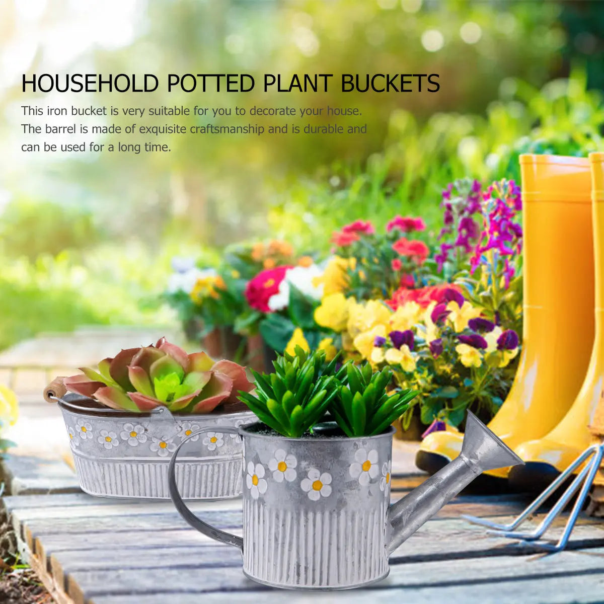 Retro Iron Flower Bucket Vintage Garden Pail & Sprinkler Set Garden Planter Bucket Richie's