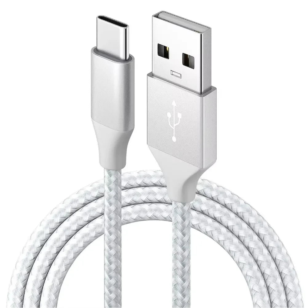 FUCHU QC3.0 USB-C Nylon Braided Fast Charging Cable 1M 2M 3M USB Charging Cable Richie's Silver White 3m