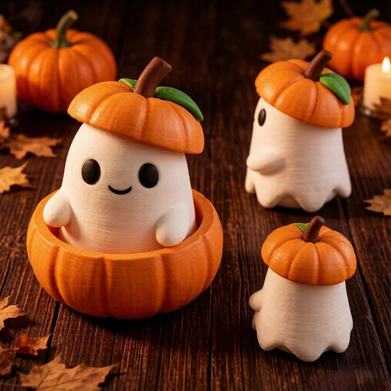 3D-Printed Halloween Pumpkin Ghost Figurine Desktop Decor Set Halloween Figurine Set Richie's