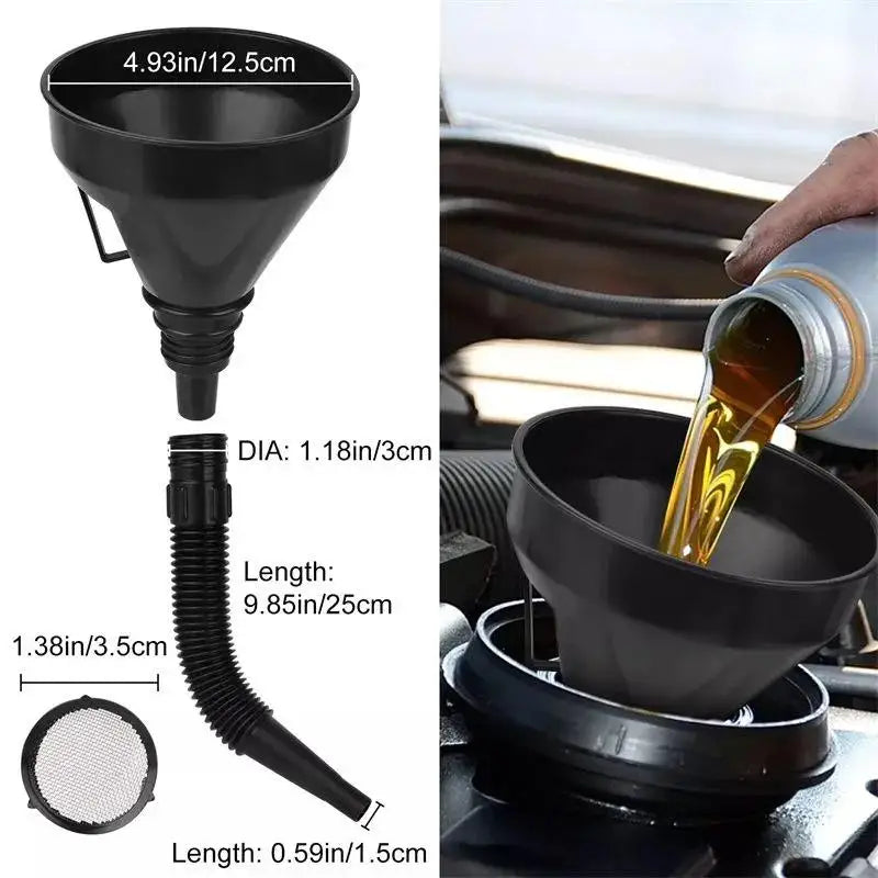 Automotive Fuel Oil Funnel Set – Flexible Long Neck & Filter Automotive Funnel Set Richie's