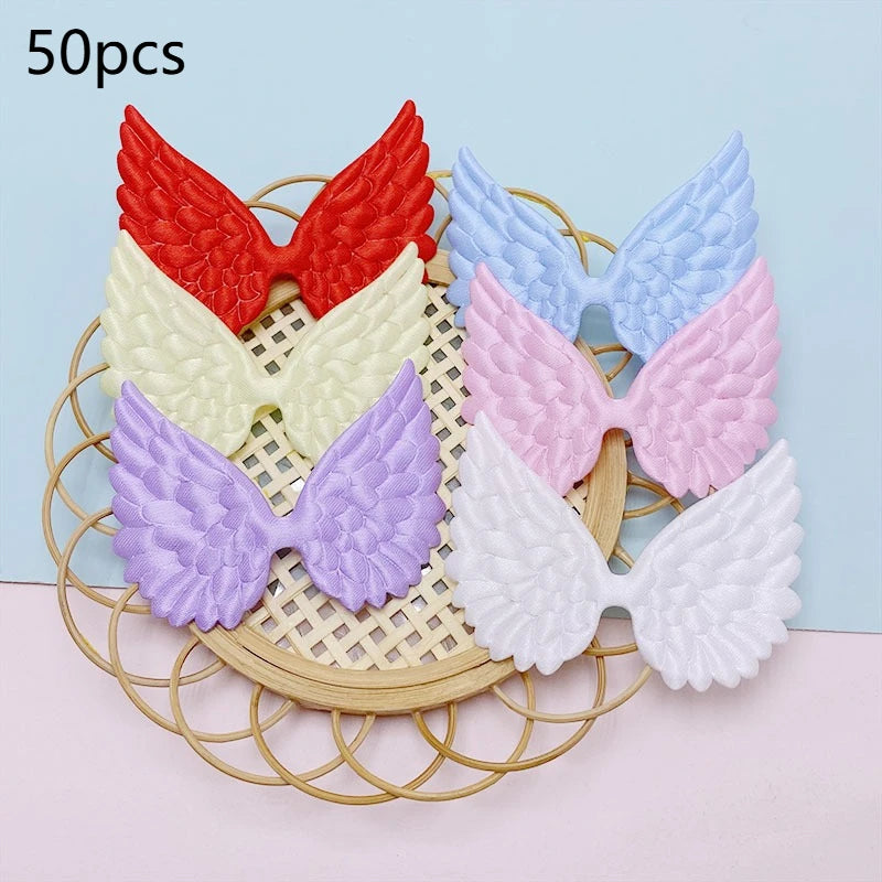 50pcs White Satin Angel Wing Patches – DIY Fabric Appliques Fabric Appliques Richie's Random Color 50pcs