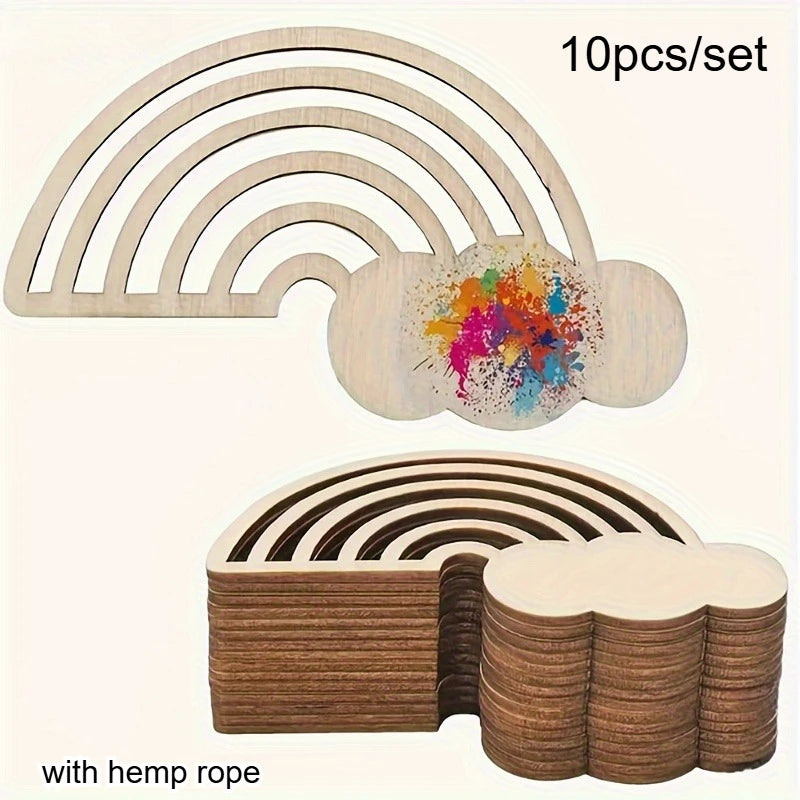 10pcs Wooden Rainbow & Cloud DIY Craft Hangings | Unfinished Wood Craft Hangings Richie's 10pcs