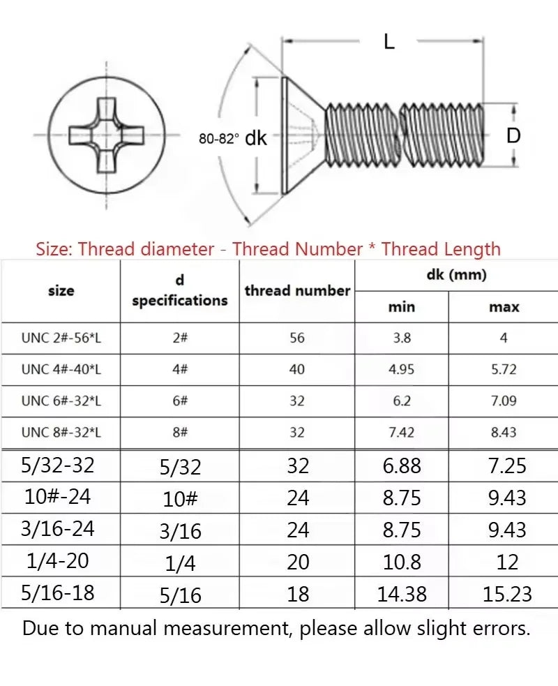 304 Stainless Steel UNC Countersunk Phillips Screws | 4 Sizes Machine Screws Richie's