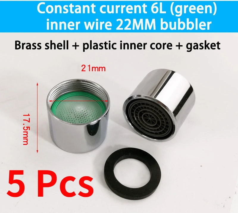 5-Pack Brass Water Saving Faucet Aerator Bubbler Splash Guard Faucet Aerator Richie's 6L-minute-22MM