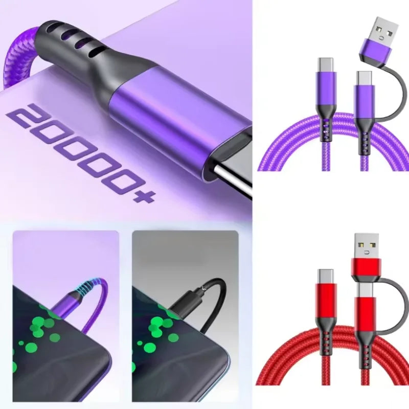 2M 2-in-1 USB-A & USB-C Braided Fast Charge Cable | 4 Colors USB Charging Cable Richie's