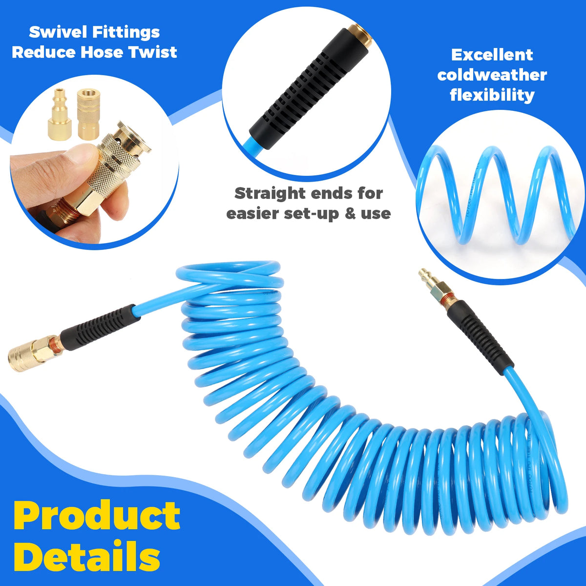 25FT Recoil Air Compressor Hose 300 PSI with Coupler & I/M Plug Air Compressor Hose Richie's